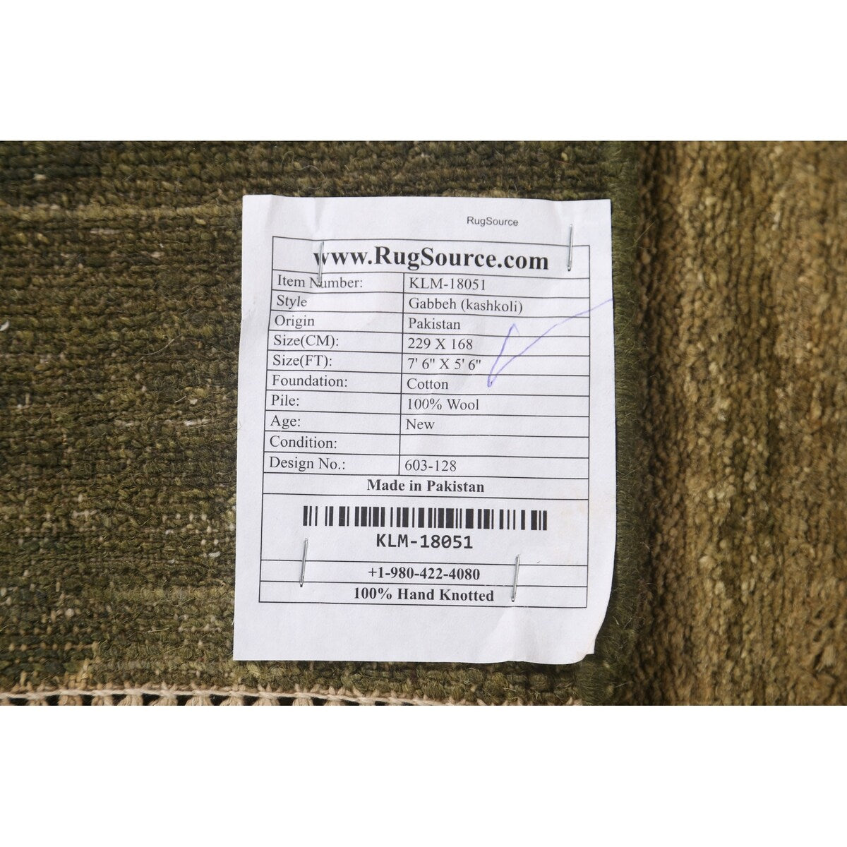 Green Gabbeh Kashkoli Wool Modern Area Rug - 5'6''x 7'6''