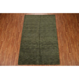 Green Gabbeh Modern Area Rug Hand-knotted Wool Carpet - 5'4" x 8'3"