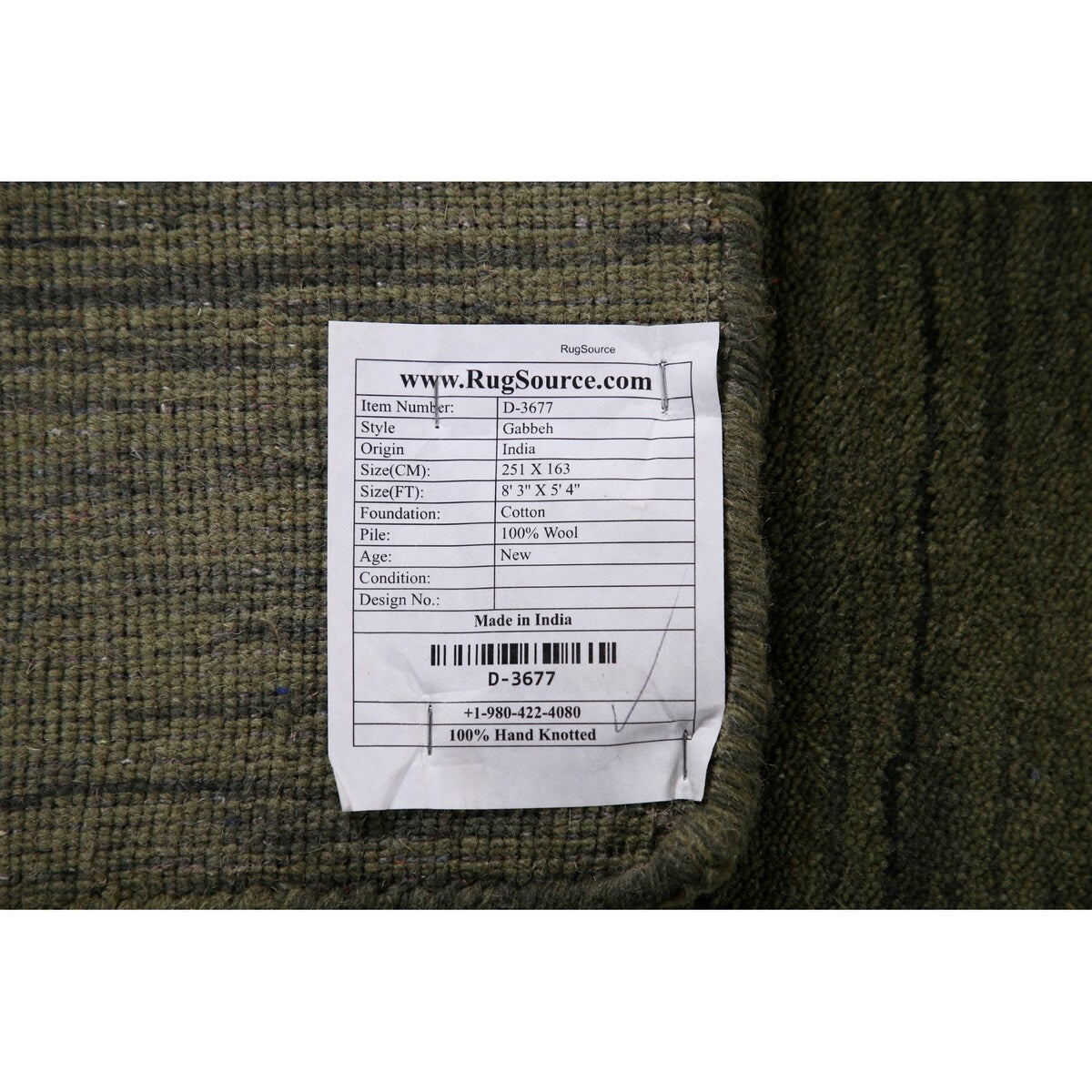 Green Gabbeh Modern Area Rug Hand-knotted Wool Carpet - 5'4" x 8'3"