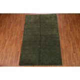 Green Gabbeh Modern Area Rug Hand-knotted Wool Carpet - 5'4" x 8'3"