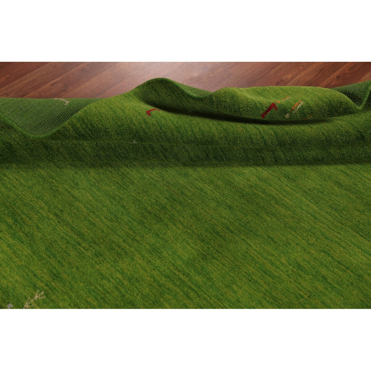 Green Gabbeh Oriental Square Area Rug Hand-Knotted Wool Carpet - 6'7"x 6'7"