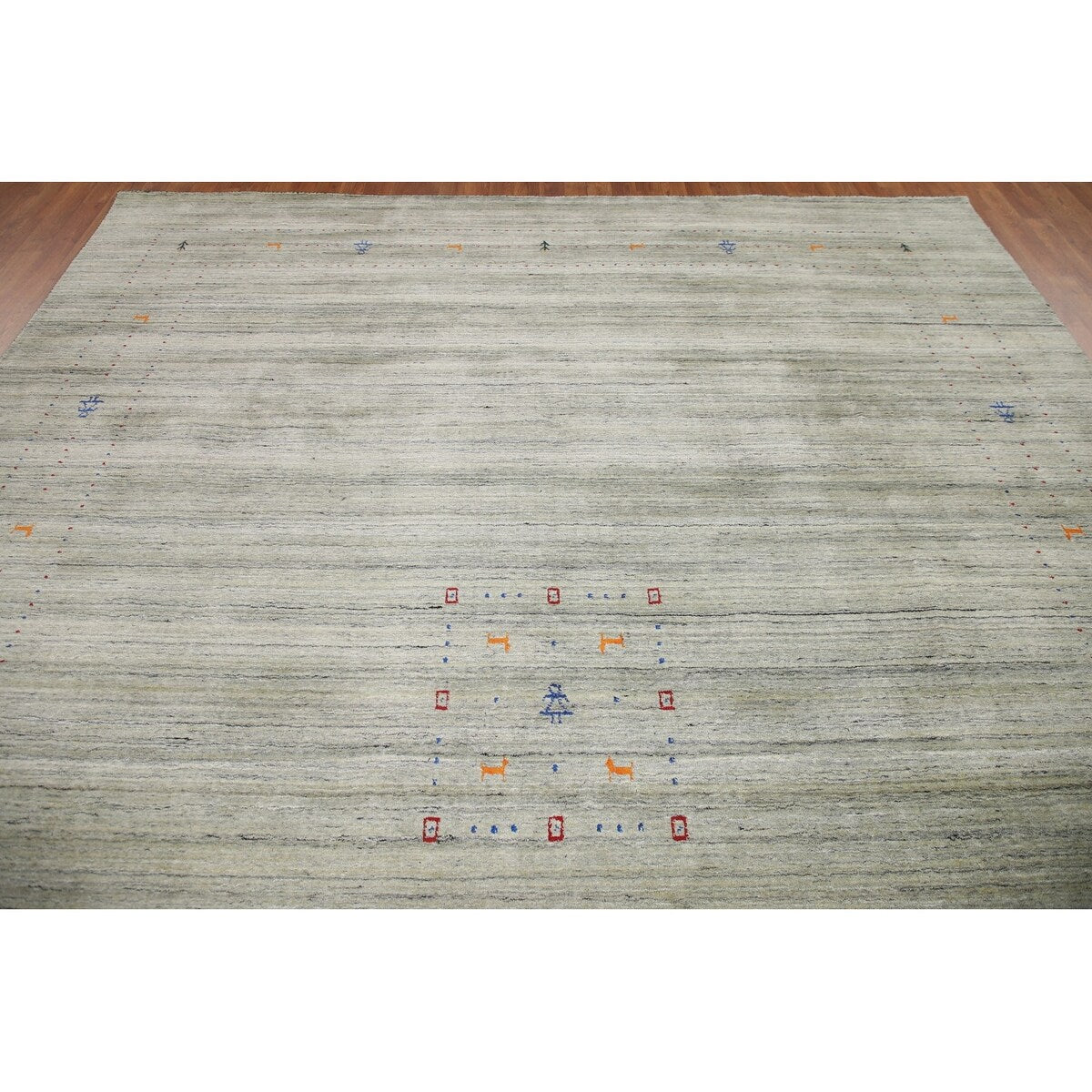 Green Gabbeh Tribal Area Rug Handmade Oriental Wool Carpet - 9'2" x 11'11"