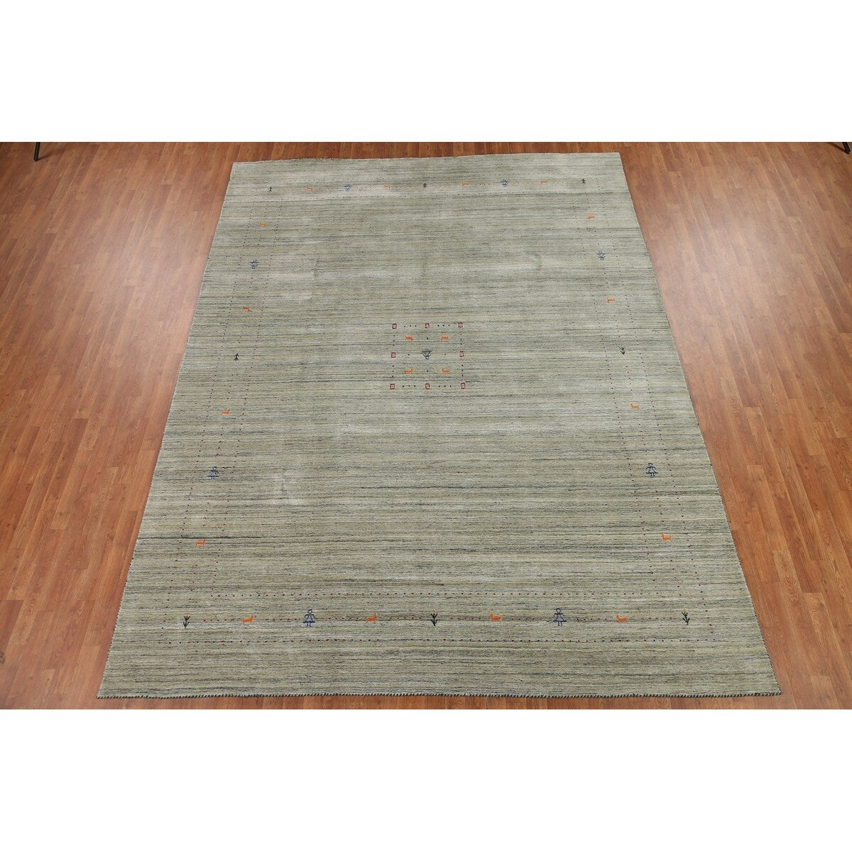 Green Gabbeh Tribal Area Rug Handmade Oriental Wool Carpet - 9'2" x 11'11"