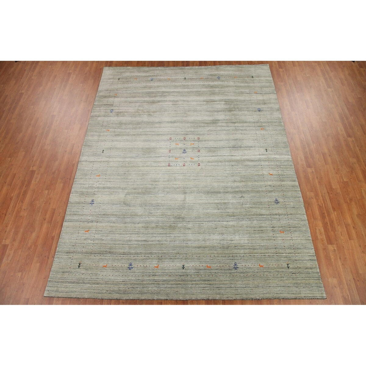Green Gabbeh Tribal Area Rug Handmade Oriental Wool Carpet - 9'2" x 11'11"