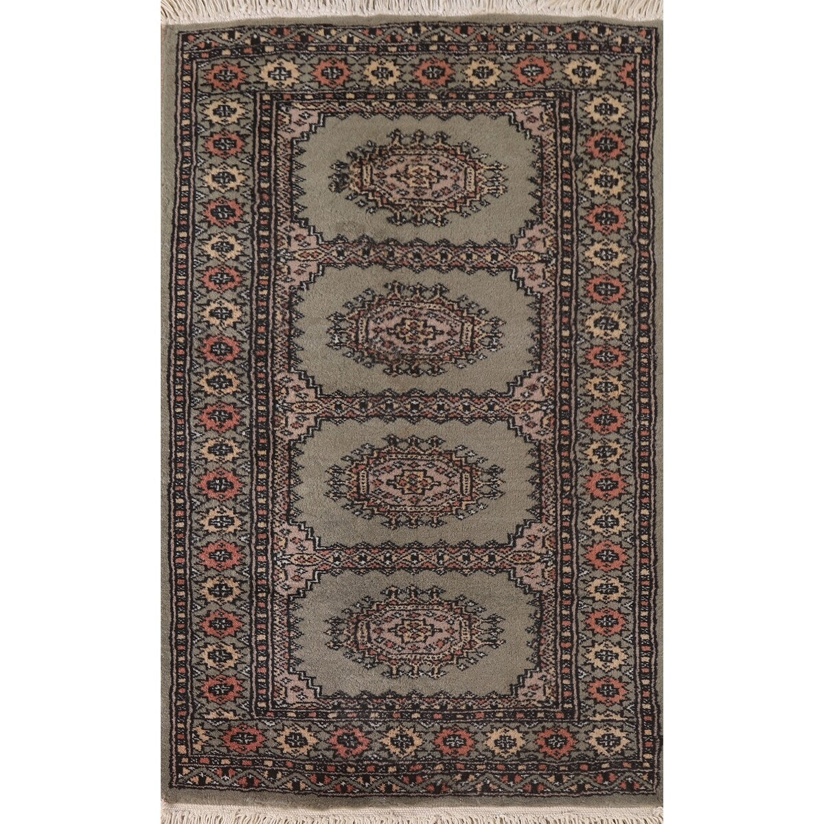 Green Geometric Bokhara Oriental Vintage Area Rug Handmade Wool Carpet
