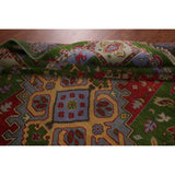 Green Geometric Kazak Oriental Area Rug Handmade Wool Carpet - 8'10"x 11'9"