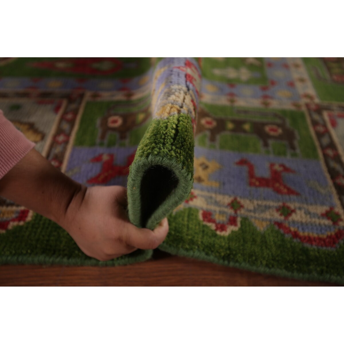 Green Geometric Kazak Oriental Area Rug Handmade Wool Carpet - 8'10"x 11'9"