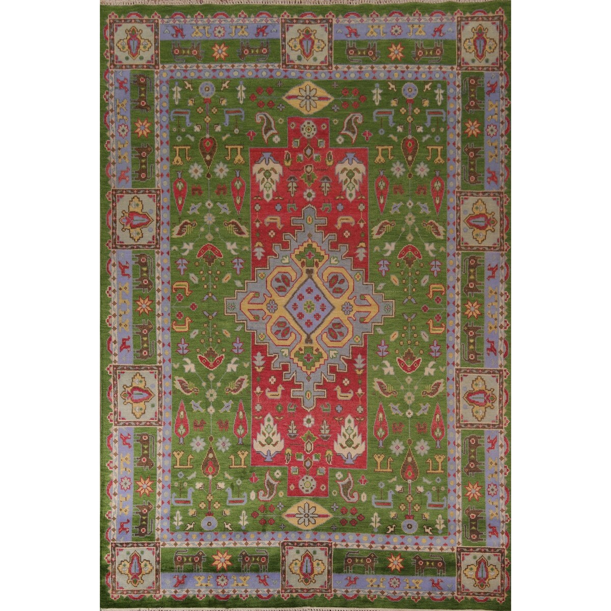 Green Geometric Kazak Oriental Area Rug Handmade Wool Carpet - 8'10"x 11'9"