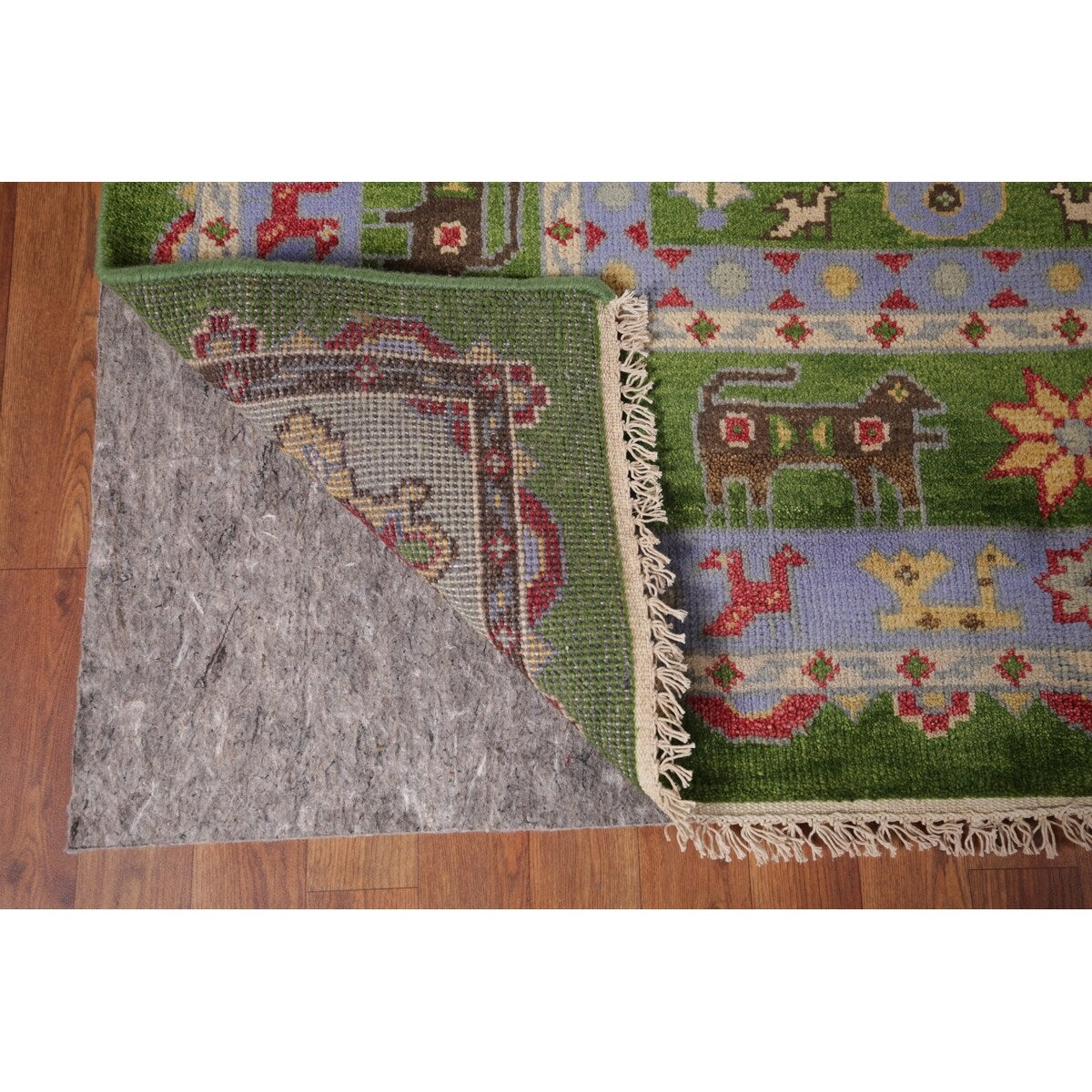 Green Geometric Kazak Oriental Area Rug Handmade Wool Carpet - 8'10"x 11'9"