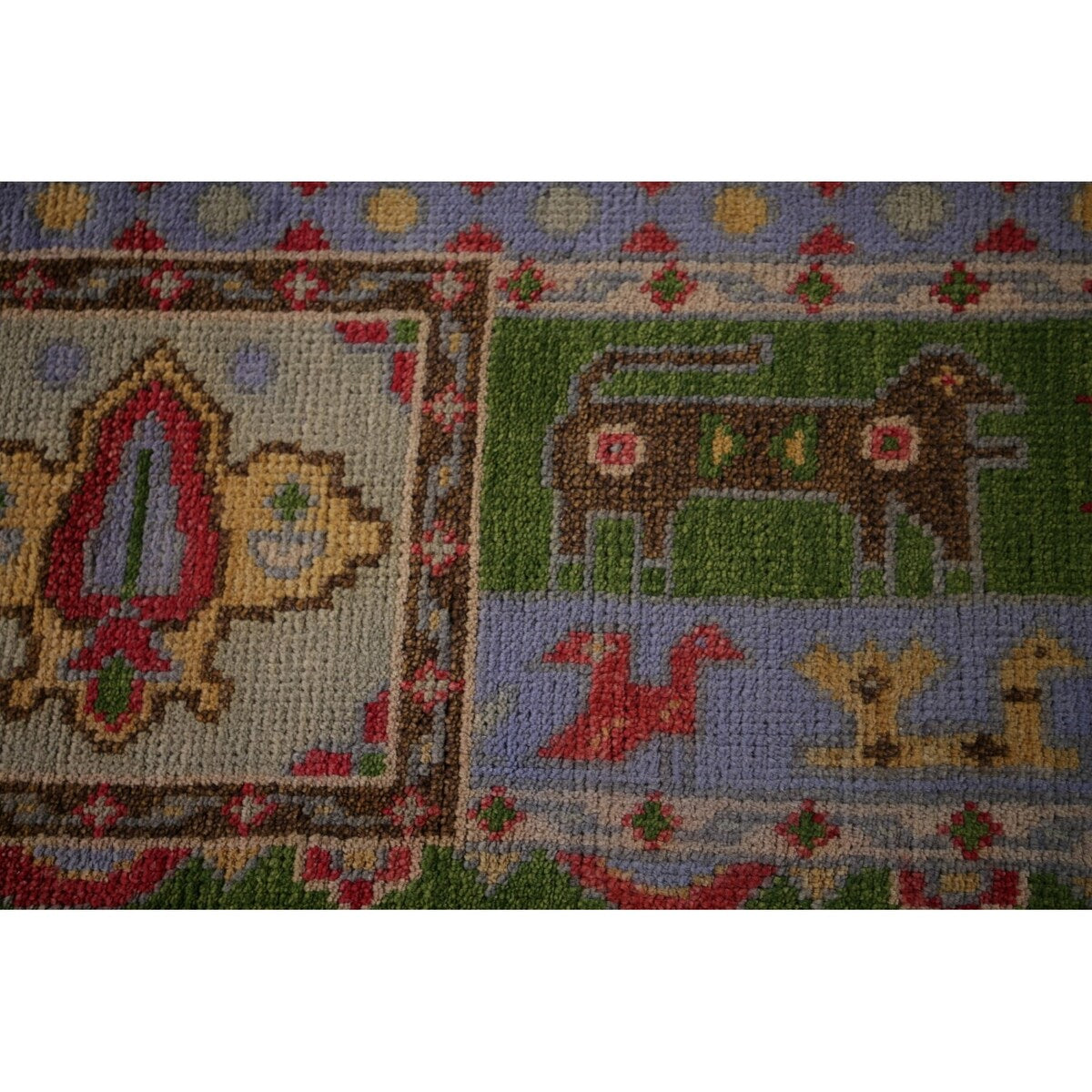 Green Geometric Kazak Oriental Area Rug Handmade Wool Carpet - 8'10"x 11'9"