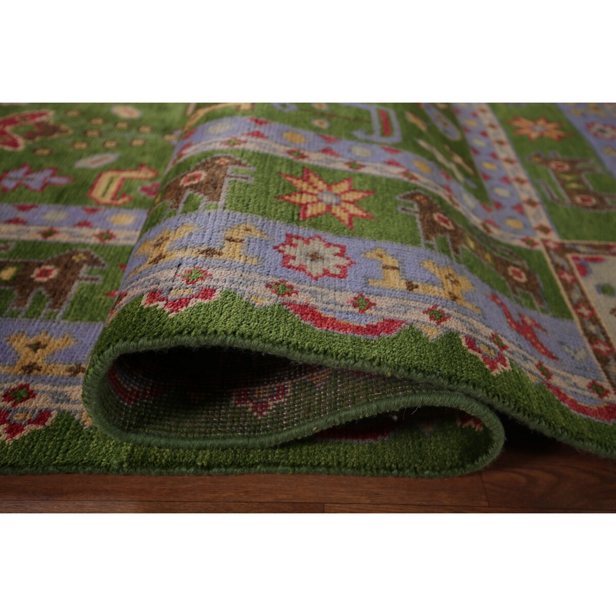 Green Geometric Kazak Oriental Area Rug Handmade Wool Carpet - 8'10"x 11'9"