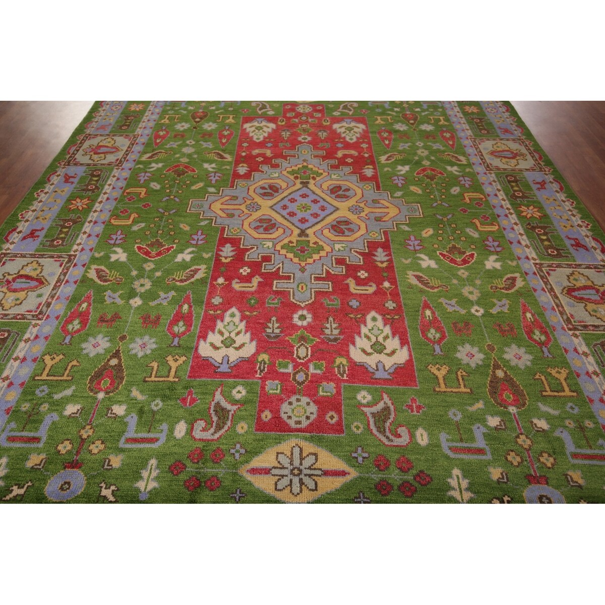 Green Geometric Kazak Oriental Area Rug Handmade Wool Carpet - 8'10"x 11'9"