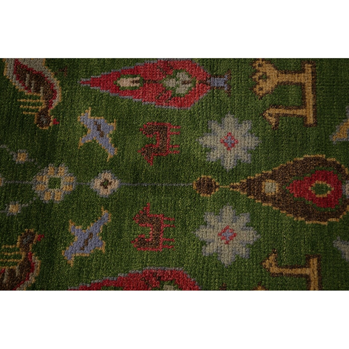 Green Geometric Kazak Oriental Area Rug Handmade Wool Carpet - 8'10"x 11'9"