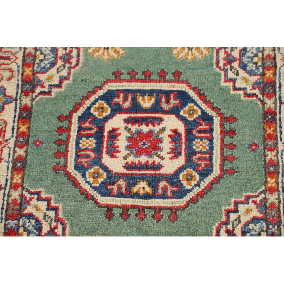 Green Geometric Kazak Oriental Foyer Rug Handmade Wool Carpet - 2'0" x 3'0"