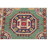 Green Geometric Kazak Oriental Foyer Rug Handmade Wool Carpet - 2'0" x 3'0"