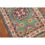 Green Geometric Kazak Oriental Foyer Rug Handmade Wool Carpet - 2'0" x 3'0"