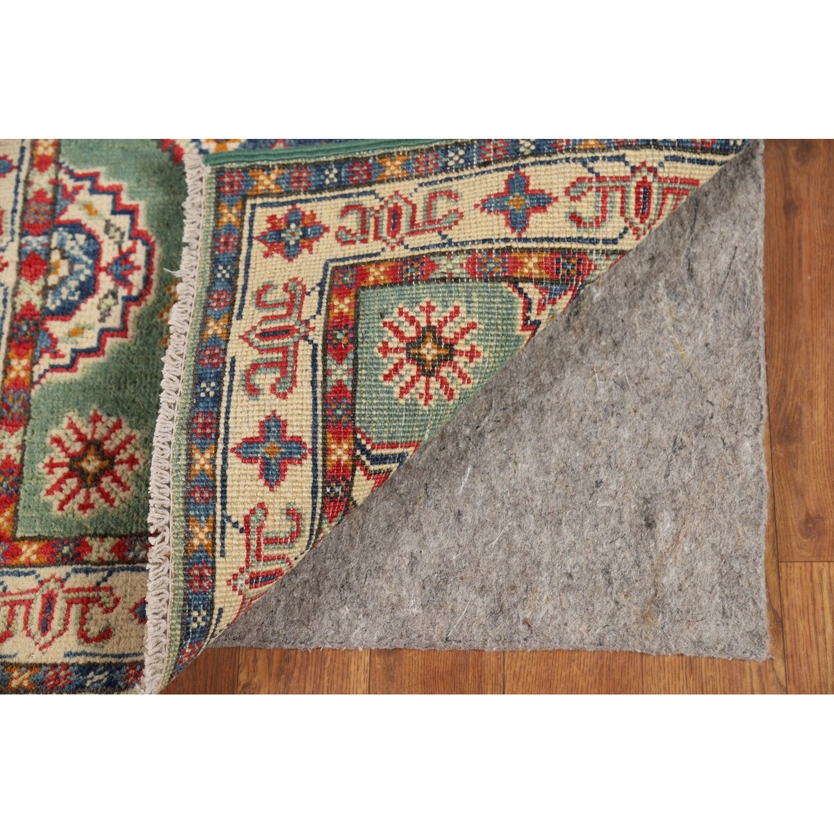 Green Geometric Kazak Oriental Foyer Rug Handmade Wool Carpet - 2'0" x 3'0"