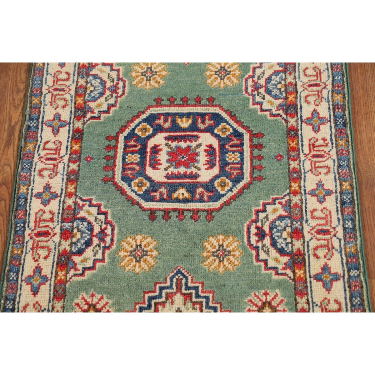 Green Geometric Kazak Oriental Foyer Rug Handmade Wool Carpet - 2'0" x 3'0"