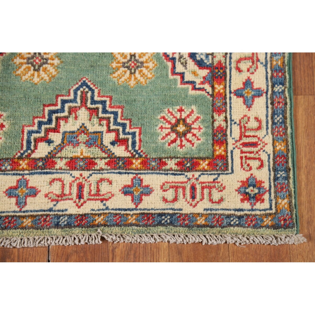 Green Geometric Kazak Oriental Foyer Rug Handmade Wool Carpet - 2'0" x 3'0"