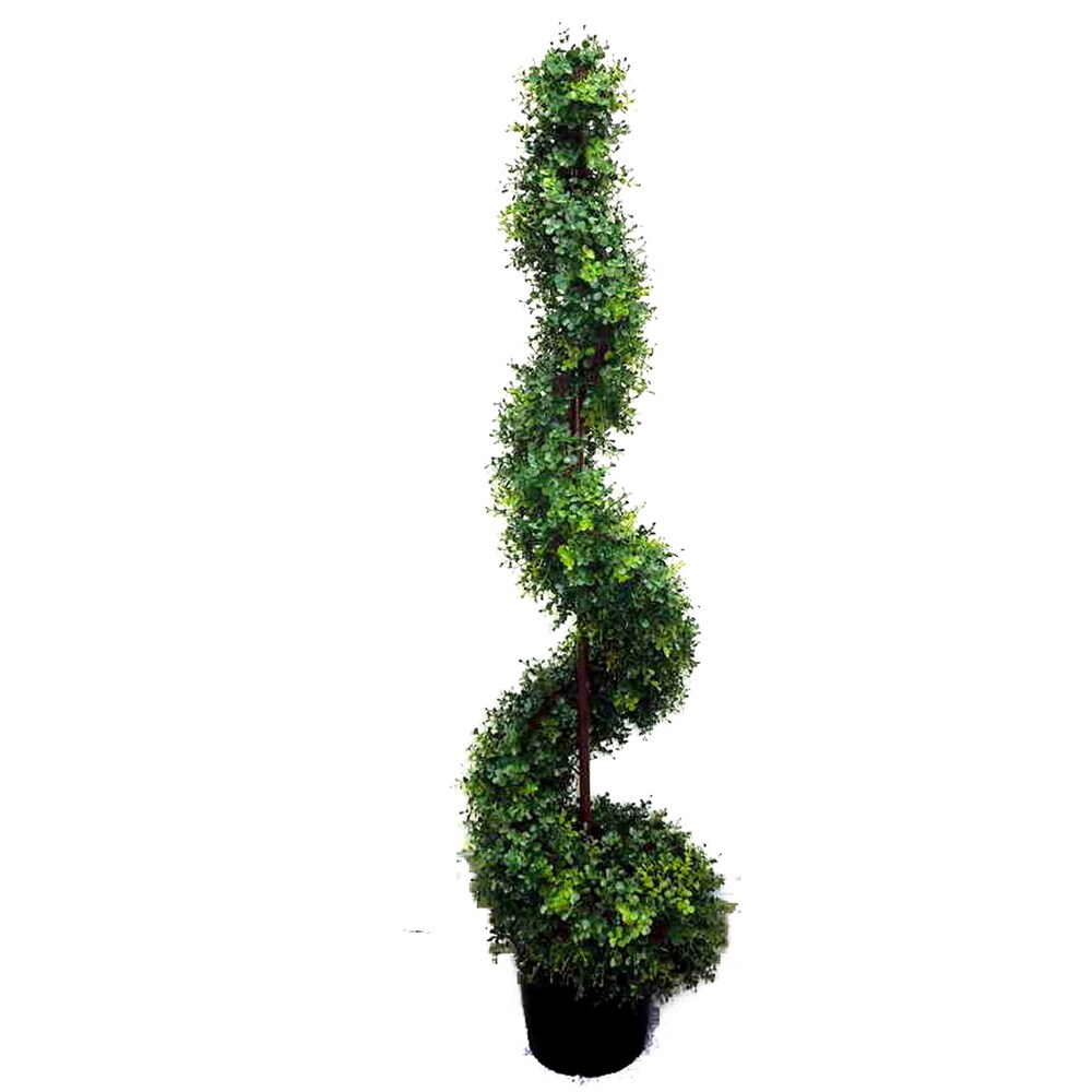 5-foot Artificial Money Leaves Spiral Topiary Tree in Plastic Pot - GTR3638-NATURAL