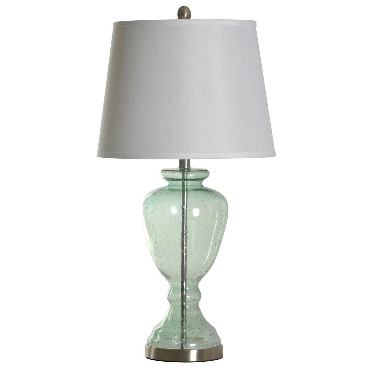 Green Seeded Glass Table Lamp with White Drum Shade