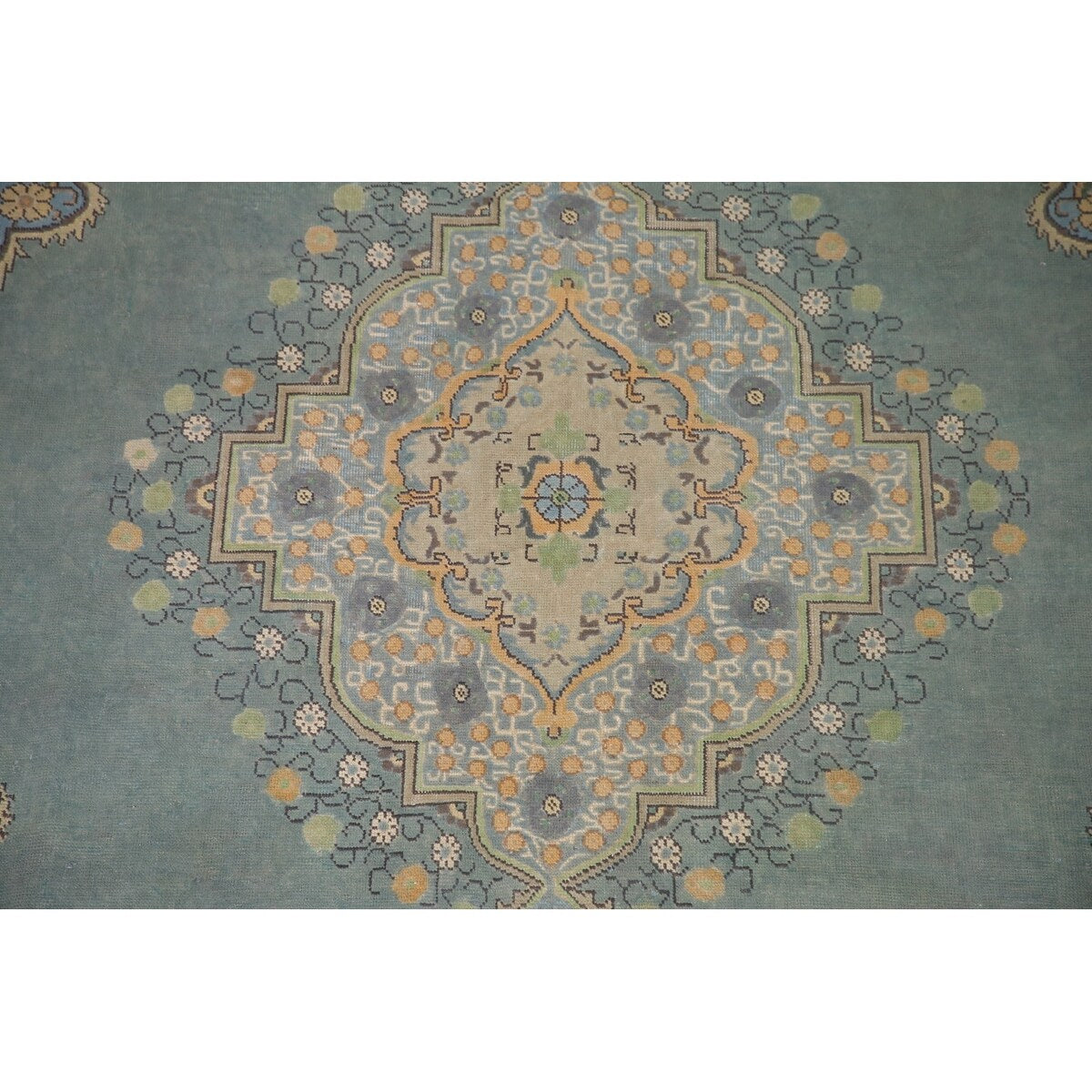 Green Tabriz Persian Vintage Area Rug Handmade Wool Carpet - 8'1" x 11'1"