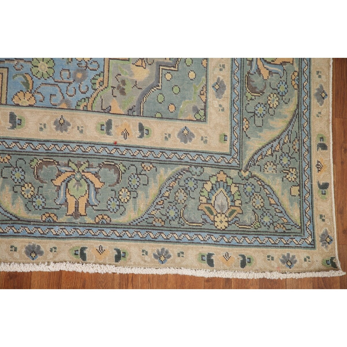 Green Tabriz Persian Vintage Area Rug Handmade Wool Carpet - 8'1" x 11'1"