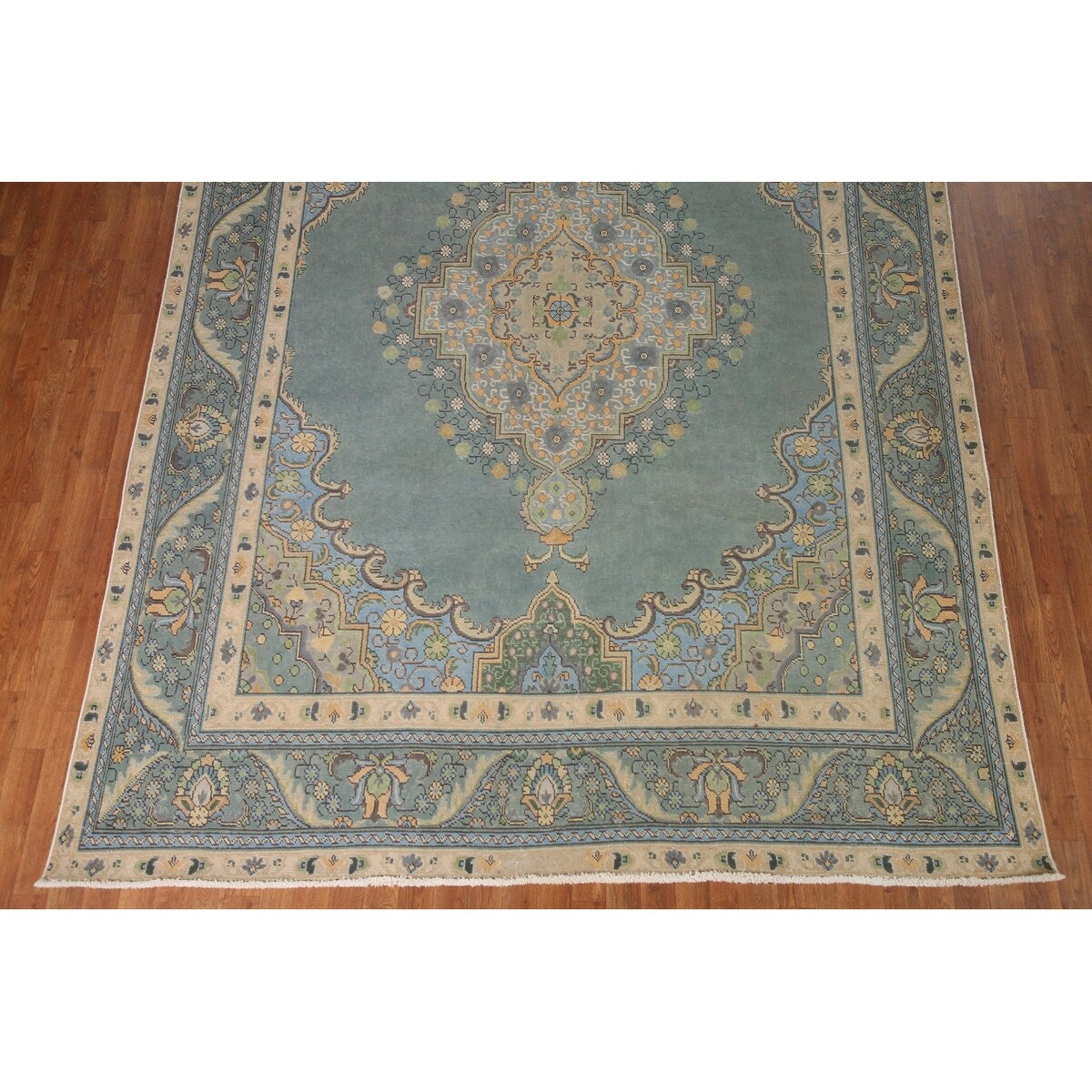 Green Tabriz Persian Vintage Area Rug Handmade Wool Carpet - 8'1" x 11'1"