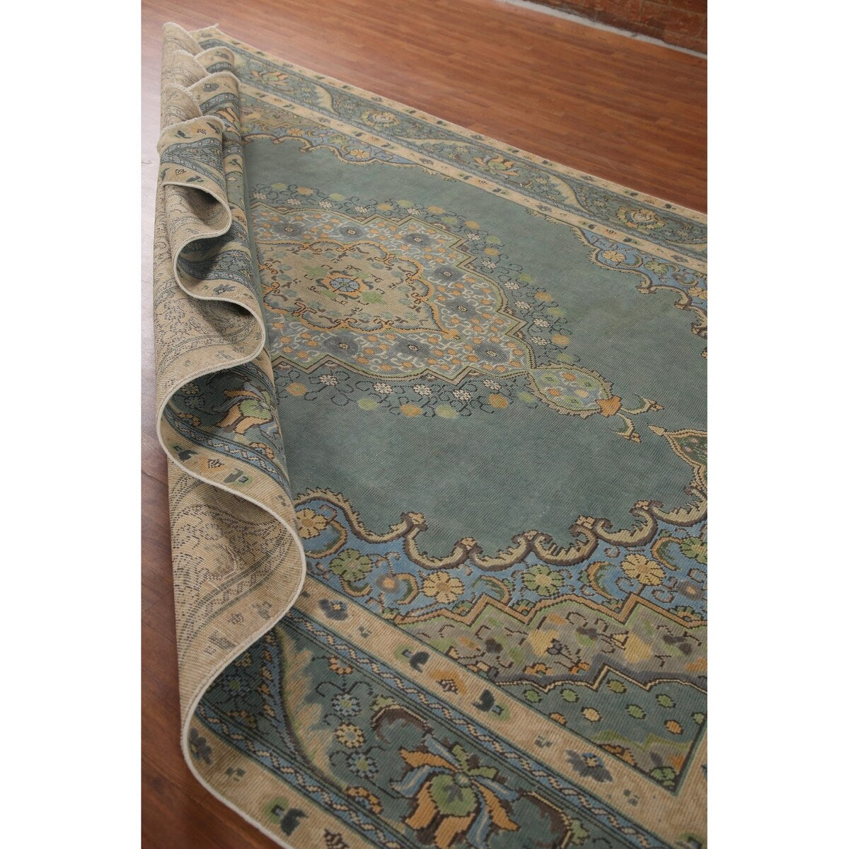 Green Tabriz Persian Vintage Area Rug Handmade Wool Carpet - 8'1" x 11'1"