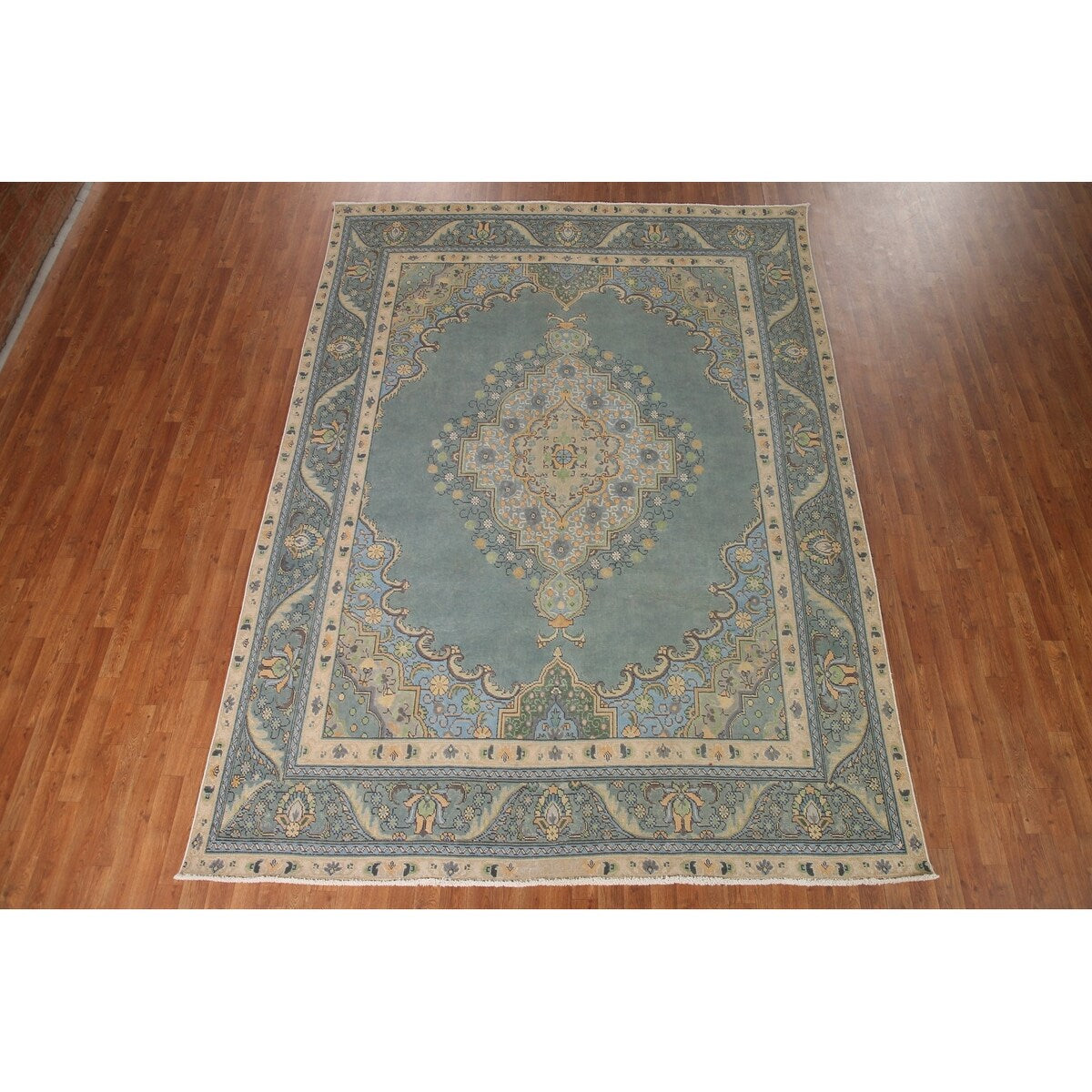 Green Tabriz Persian Vintage Area Rug Handmade Wool Carpet - 8'1" x 11'1"