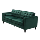 Mid-Century Green Velvet Sofa with Cushions
