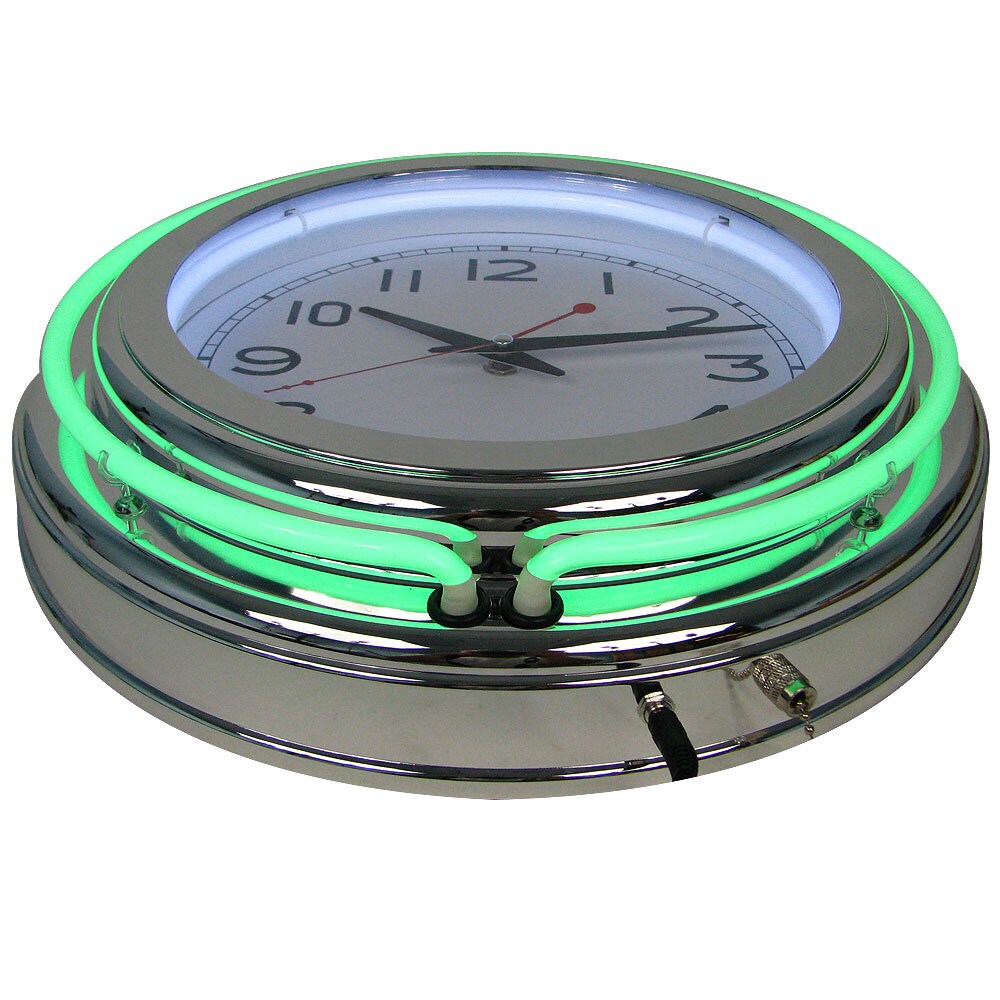 Retro Neon Wall Clock - Battery Operated Wall Clock Vintage - 14 Inch Round Analog by Lavish Home (Green and White)