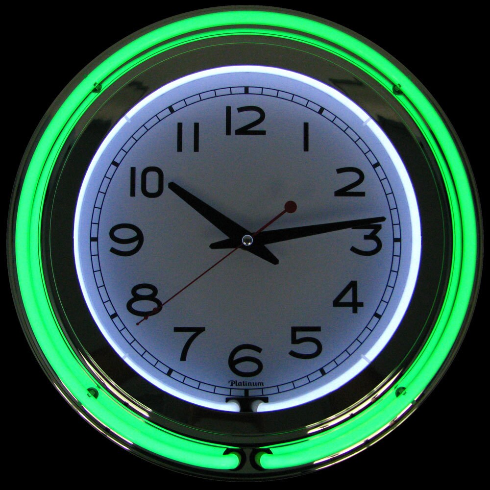 Retro Neon Wall Clock - Battery Operated Wall Clock Vintage - 14 Inch Round Analog by Lavish Home (Green and White)