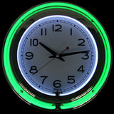 Retro Neon Wall Clock - Battery Operated Wall Clock Vintage - 14 Inch Round Analog by Lavish Home (Green and White)