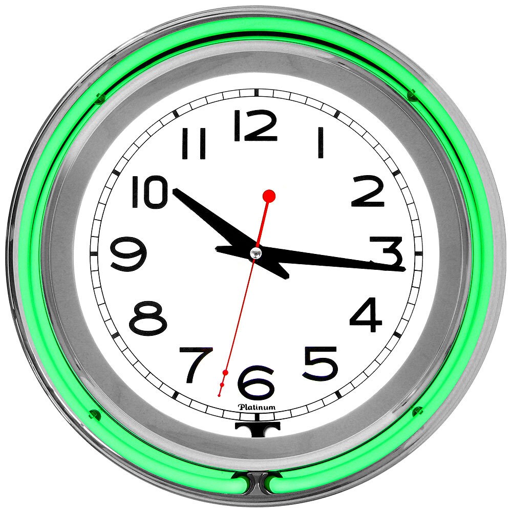 Retro Neon Wall Clock - Battery Operated Wall Clock Vintage - 14 Inch Round Analog by Lavish Home (Green and White)