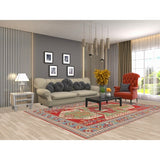 Green & Red Kazak Area Rug Hand-Knotted Wool Carpet - 6'7" x 9'7"