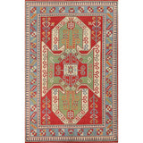 Green & Red Kazak Area Rug Hand-Knotted Wool Carpet - 6'7" x 9'7"
