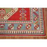 Green & Red Kazak Area Rug Hand-Knotted Wool Carpet - 6'7" x 9'7"