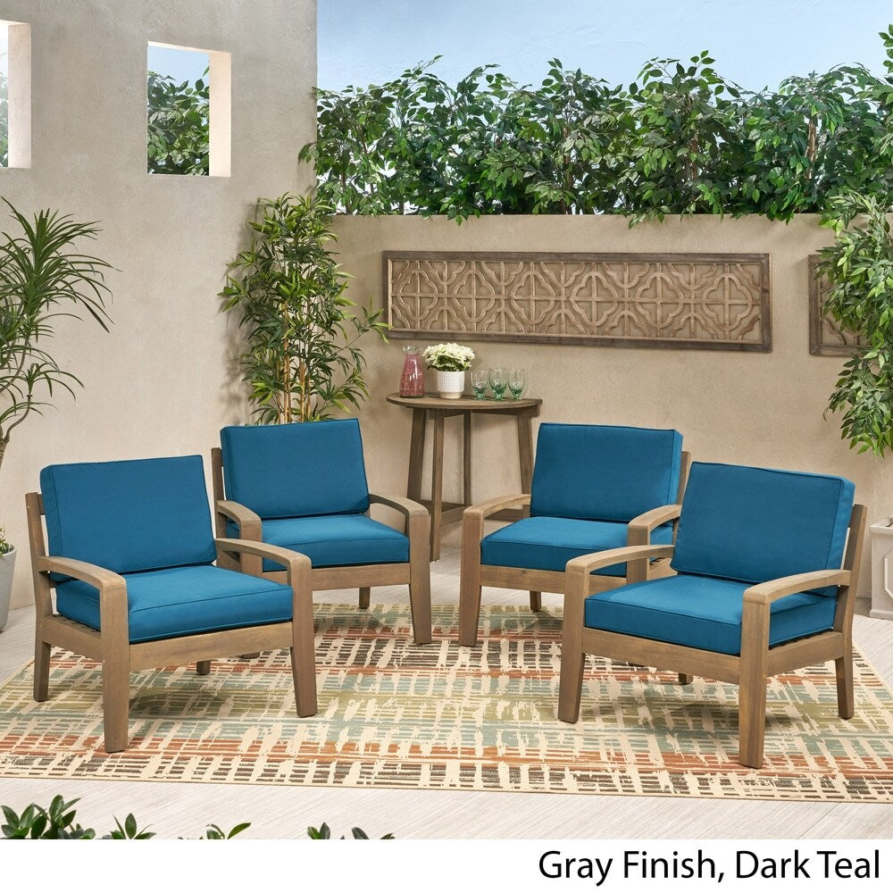 Grenada Outdoor Acacia Wood Club Chairs with Cushions (Set of 4) by Christopher Knight Home - 31.00" W x 29.00" D x 27.25" H