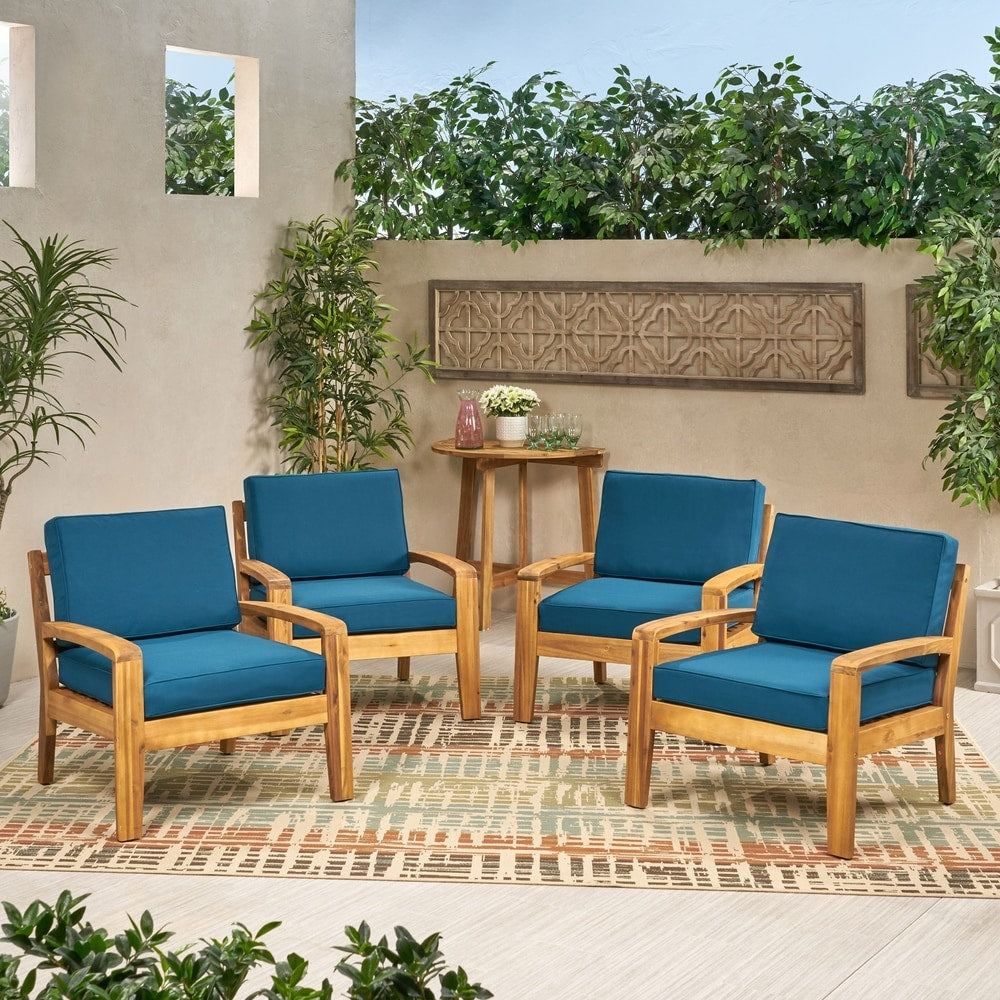 Grenada Outdoor Acacia Wood Club Chairs with Cushions (Set of 4) by Christopher Knight Home - 31.00" W x 29.00" D x 27.25" H