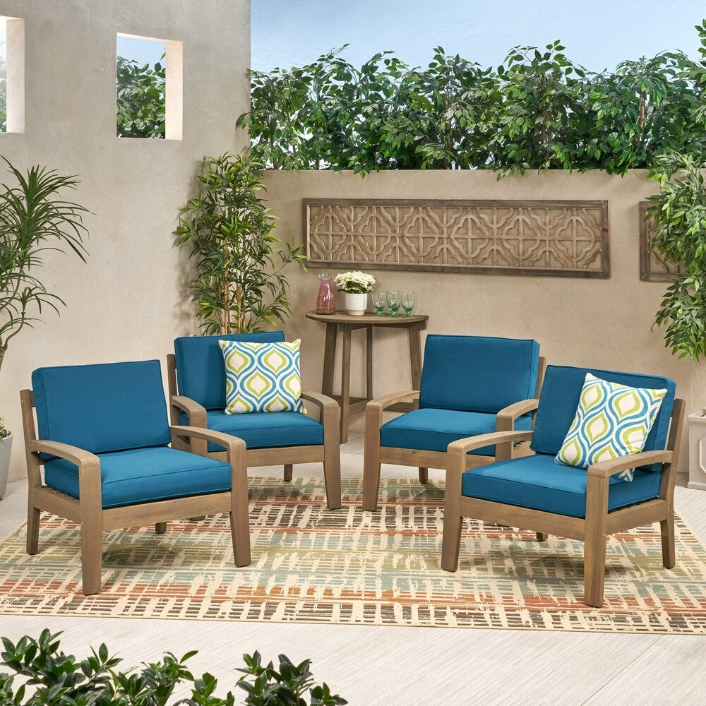 Grenada Outdoor Acacia Wood Club Chairs with Cushions (Set of 4) by Christopher Knight Home - 31.00" W x 29.00" D x 27.25" H