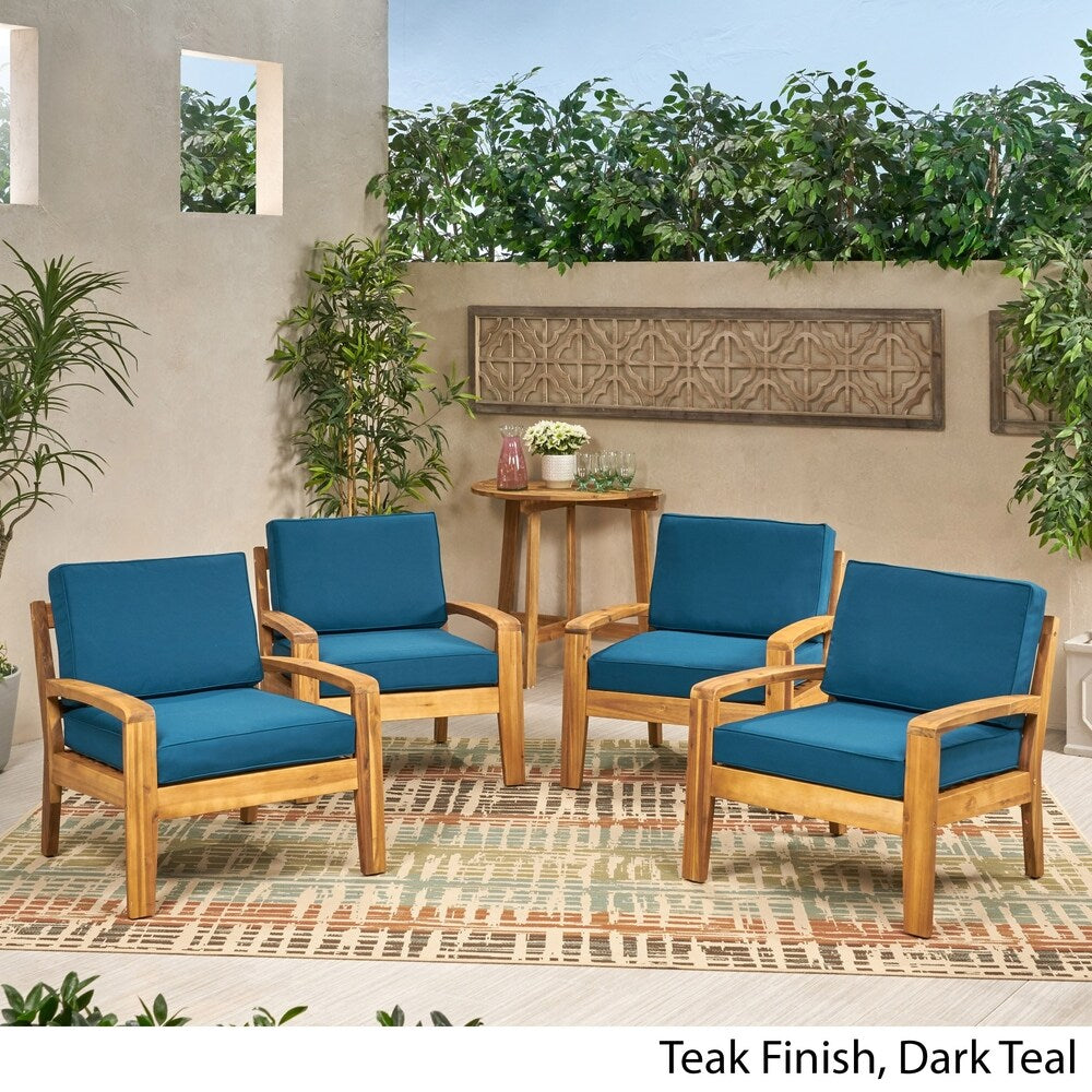 Grenada Outdoor Acacia Wood Club Chairs with Cushions (Set of 4) by Christopher Knight Home - 31.00" W x 29.00" D x 27.25" H