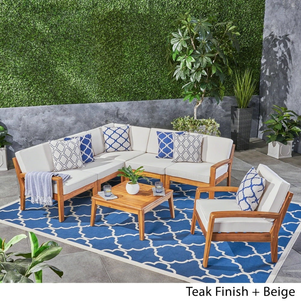 Grenada Outdoor Acacia Sectional Sofa and Table Set by Christopher Knight Home