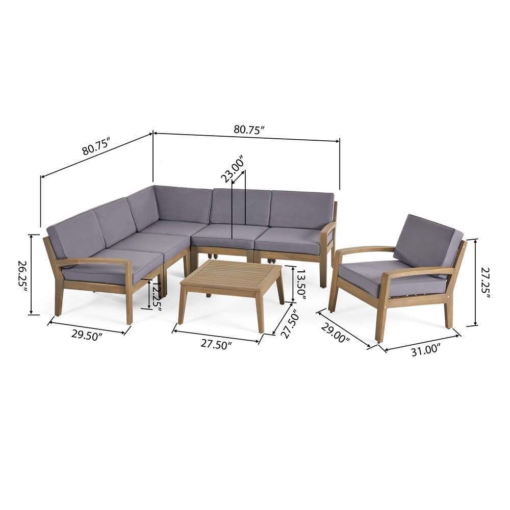 Grenada Outdoor Acacia Sectional Sofa and Table Set by Christopher Knight Home