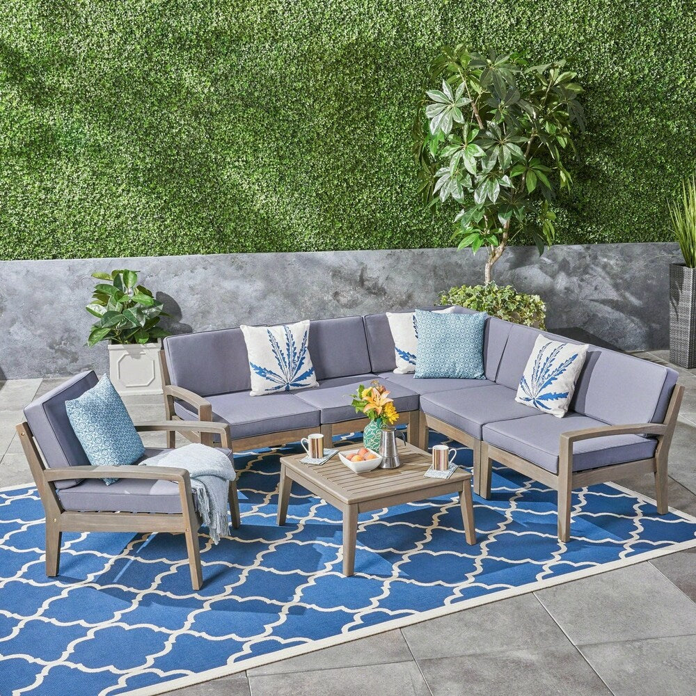 Grenada Outdoor Acacia Sectional Sofa and Table Set by Christopher Knight Home