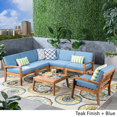 Grenada Outdoor Acacia Sectional Sofa and Table Set by Christopher Knight Home