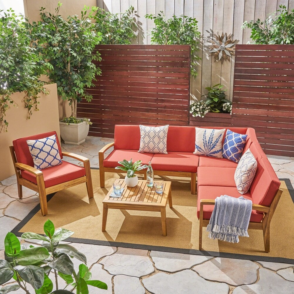 Grenada Outdoor Acacia Sectional Sofa and Table Set by Christopher Knight Home