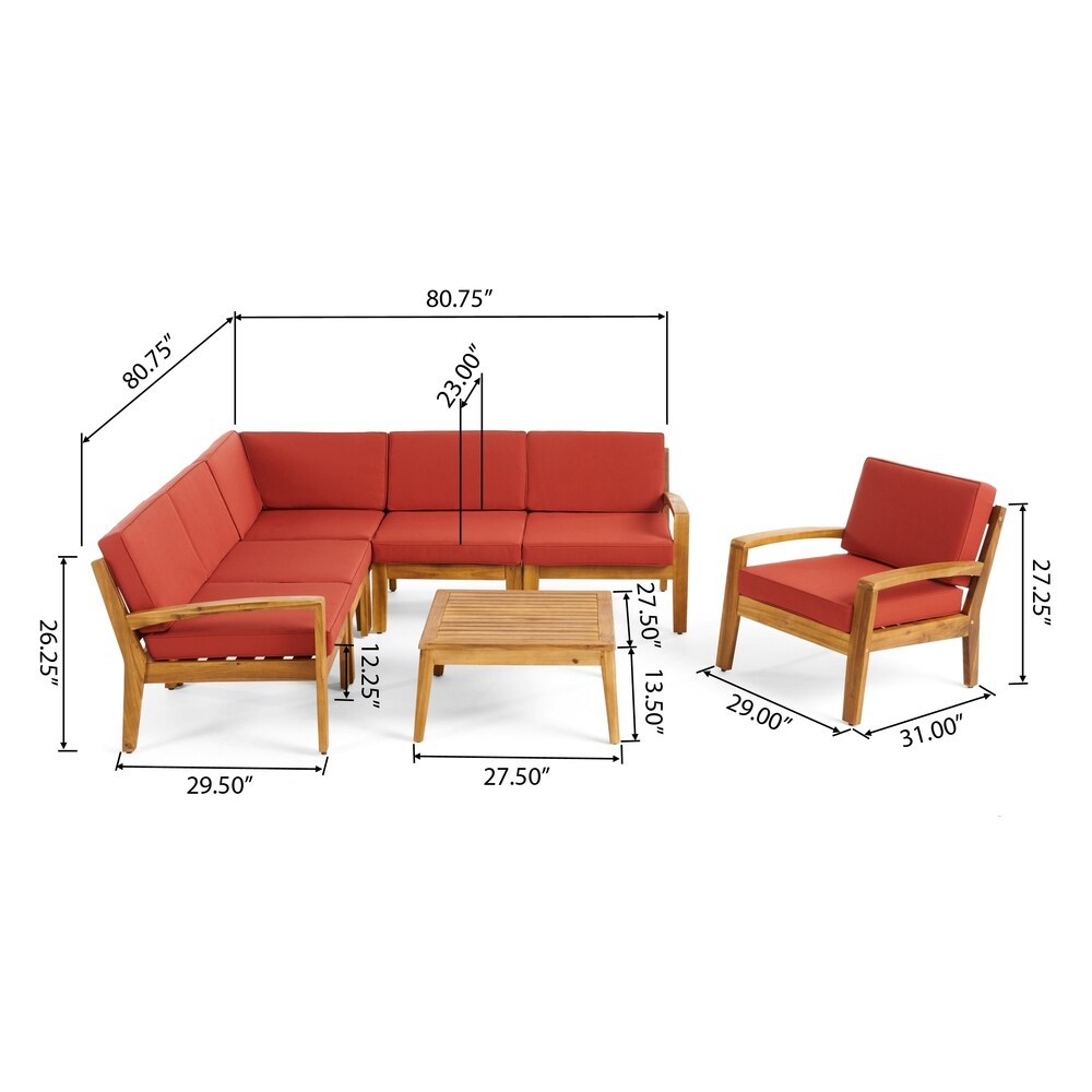 Grenada Outdoor Acacia Sectional Sofa and Table Set by Christopher Knight Home