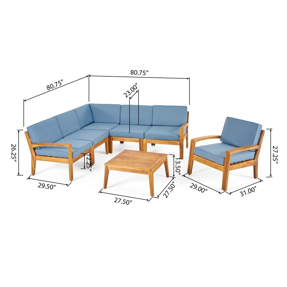 Grenada Outdoor Acacia Sectional Sofa and Table Set by Christopher Knight Home