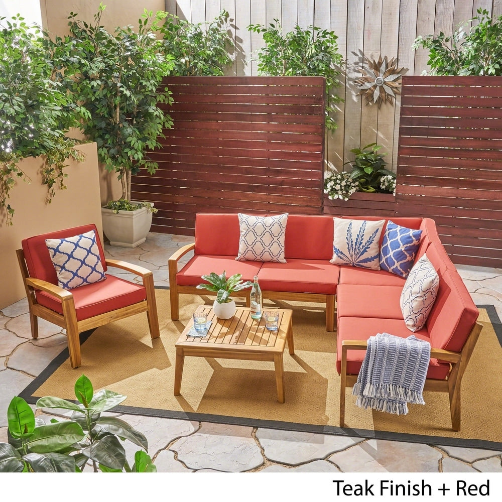 Grenada Outdoor Acacia Sectional Sofa and Table Set by Christopher Knight Home